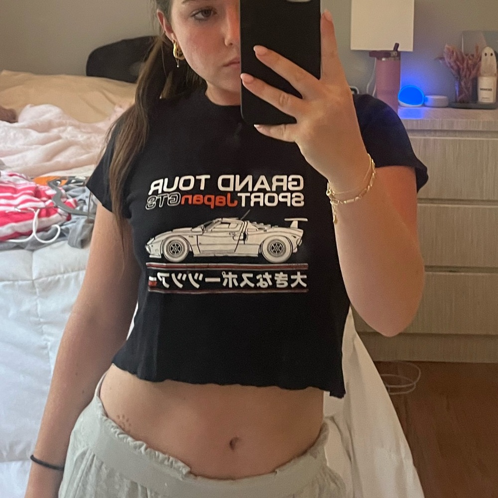 John Galt Black cropped sport japan shirt #croptop